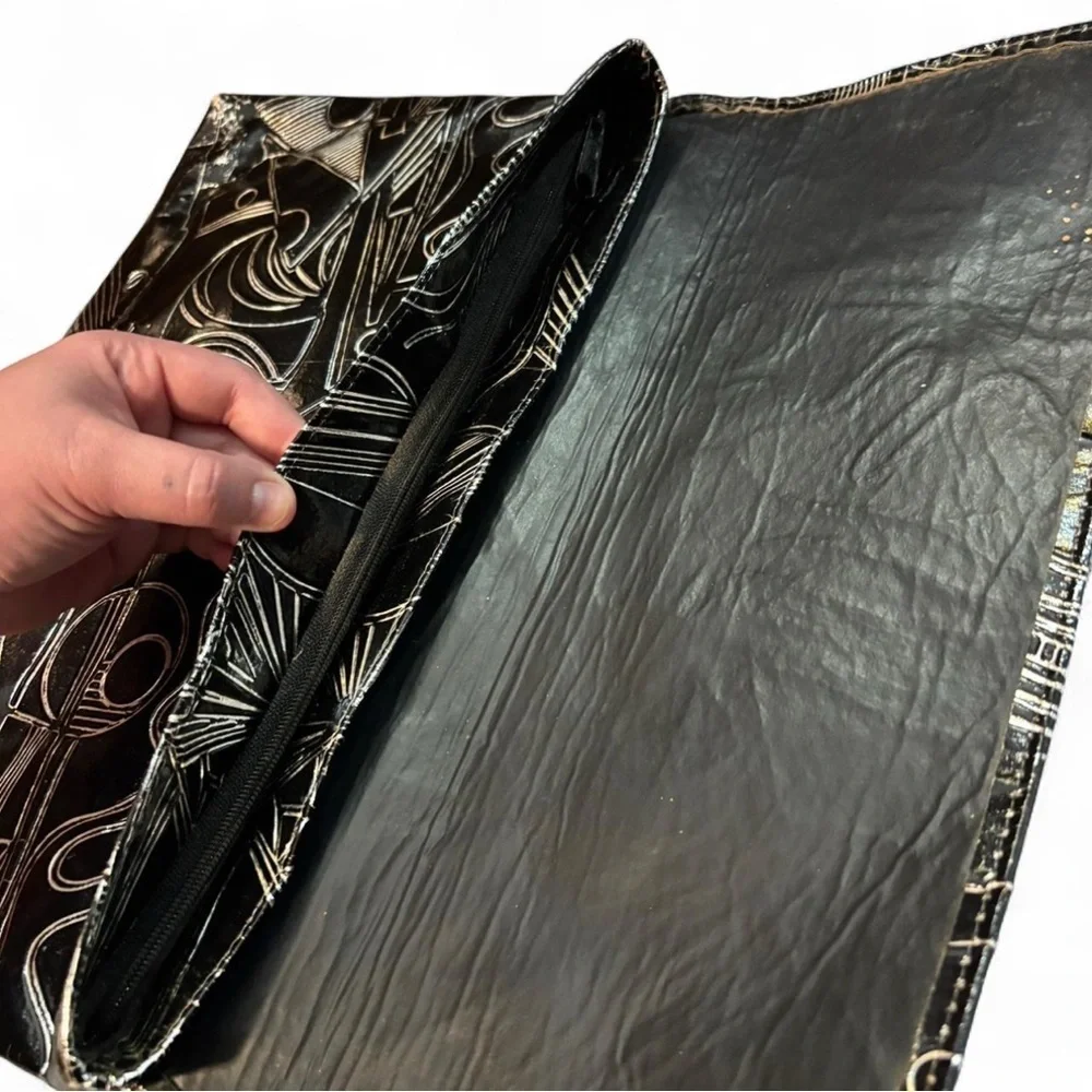 Geometric Faux Leather Laptop Sleeve Black Abstract Art Portfolio Clutch Case